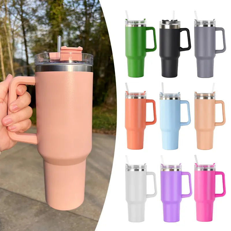 40oz Stainless Steel Insulated Tumbler with Handle & Straw