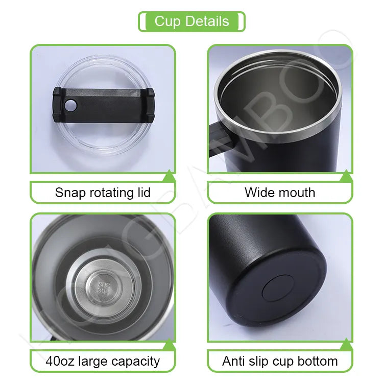 40oz Stainless Steel Insulated Tumbler with Handle & Straw