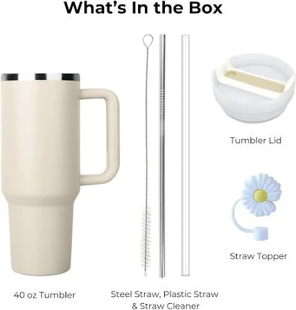 40oz Stainless Steel Insulated Tumbler with Handle & Straw